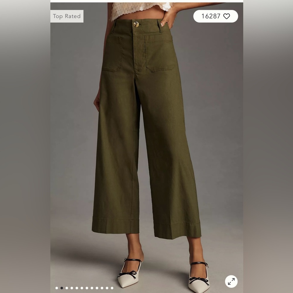 Black Friday sale!!! Colette Cropped Wide-Leg Pants by Maeve in green color